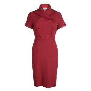 Dior Red Wool Double Breasted Short Sleeve Dress S