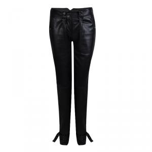 Dior Black Leather Buckle Detail High Waist Pants S