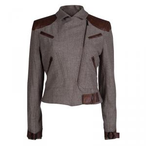 Dior Brown Leather Patch Detail Tweed Jacket M