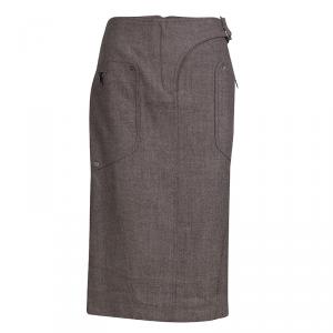 Dior Brown Buckle Detail Tweed Skirt M