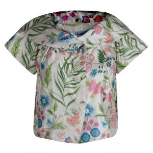 Dior Cream Floral Printed Cropped Short Sleeve Jacket M