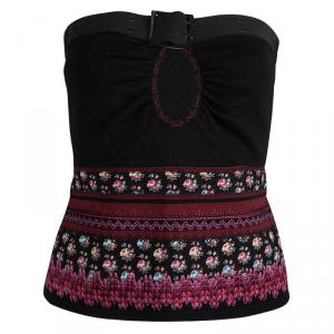 Dior Boutique Embroidered Knit Belt Detail Strapless Top M