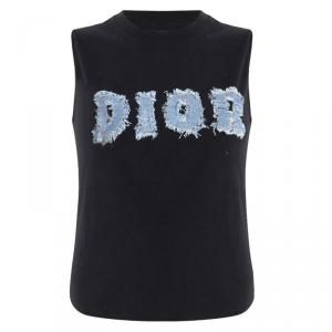 Dior Black Denim Logo Sleeveless Knit Top M