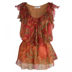 Dior Multicolor Printed Silk Chiffon Ruffle Detail Sleeveless Top S