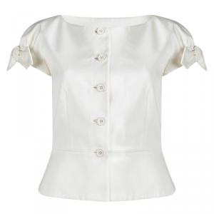 Dior Cream Cotton Bow Detail Button Front Blouse M