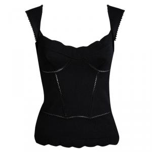 Dior Black Knit Cut Out Detail Sleeveless Top S