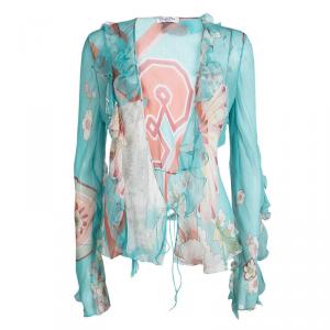 Dior Multicolor Floral Printed Long Sleeve Sheer Chiffon Blouse L