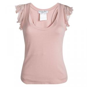 Dior Boutique Pink Ruffle Trim Racer Back Sleeveless Top M