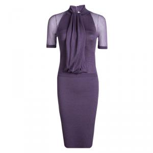 Dior Purple Wool Draped Front Midi Dress S