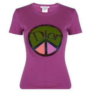 Dior Boutique Embellished Logo Pink T-Shirt S