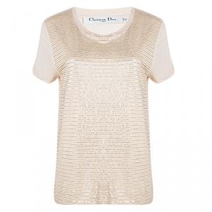 Dior Peach Sequin Embellished T-Shirt M