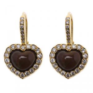Dior Diamond & Iridescent Garnet Yellow Gold Heart Dangle Earrings