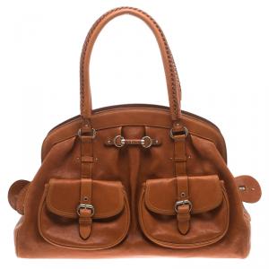 Pre Owned Dior Brown Leather Large My Dior Pockets Satchel
