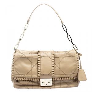 Pre Owned Dior Tan Quilted Ruffle Leather New Lock Flap Bag