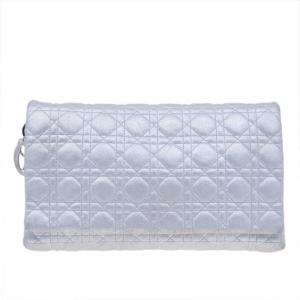 Dior Silver Quilted Goatskin Cannage Clutch