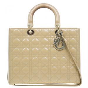 مملوكة مسبقًا Dior Beige Patent Leather Large Lady Dior Tote