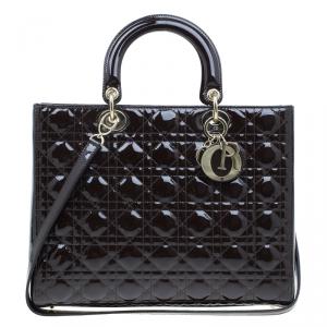 مملوكة مسبقًا حقيبة ديور بيدي ديور جلد بني لامع كبيرة