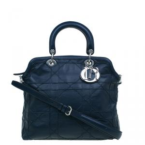 Dior Navy Blue Cannage Quilted Lambskin Leather Granville Tote Bag