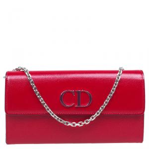 Pre Owned Dior Red Leather Mania Rendez-Vous Wallet on Chain