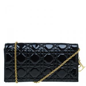 مملوكة مسبقًا Dior Black Quilted Cannage Patent Leather Lady Dior Clutch