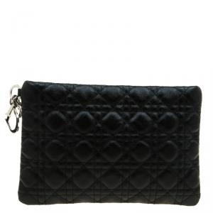 مملوكة مسبقًا Dior Black Quilted Cannage Coated Canvas Large Panarea Clutch