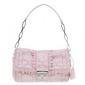 Pre Owned Dior Pink Perforated Leather Ruffle New Lock Flap Bag