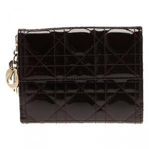 مملوكة مسبقًا Dior Burgundy Patent Cannage Lady Dior French Wallet