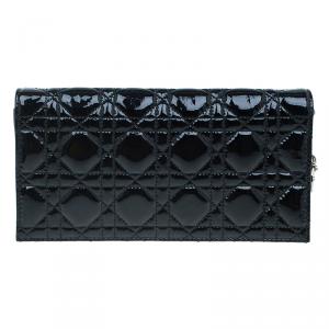 مملوكة مسبقًا Dior Black Cannage Quilted Patent Leather Lady Dior Clutch