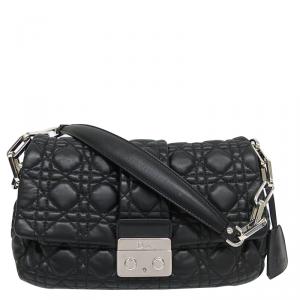 مملوكة مسبقًا Dior Black Cannage Quilted Lambskin New Lock Flap Shoulder Bag