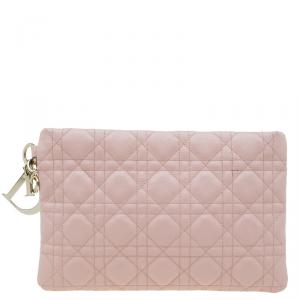 مملوكة مسبقًا Dior Pink Cannage Quilted Coated Canvas Panarea Clutch