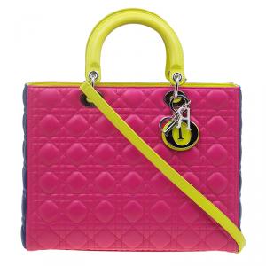 مملوكة مسبقًا حقيبة يد ديور ليدي ديور جلد ثلاثي اللون كبيرة