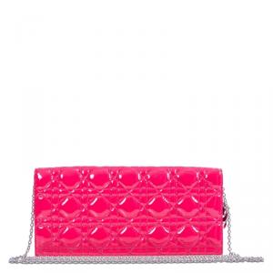 مملوكة مسبقًا Dior Pink Cannage Quilted Patent Lambskin Convertible Clutch