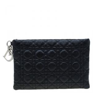 مملوكة مسبقًا Dior Black Quilted Cannage Coated Canvas Large Panarea Clutch