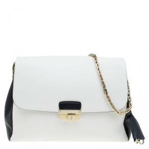 Pre Owned Dior Off White/Black Leather large Diorling Shoulder Bag
