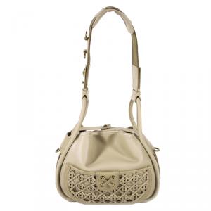 Dior Beige Calfskin Leather Lattice Shoulder Bag