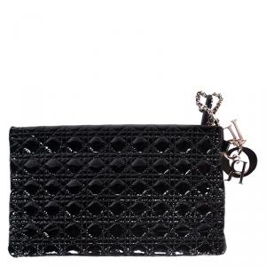 Dior Black Cannage Quilted Patent Clutch Bag