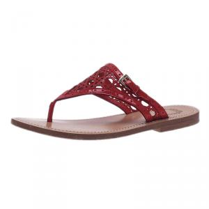 Pre Owned Dior Red Patent Cannage Leather Thong Sandals Size 36