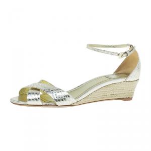 Pre Owned Dior Gold Python Embossed Ankle Strap Wedge Sandals Size 38