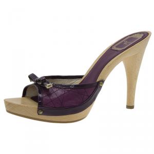 مملوكة مسبقًا Dior Purple Cannage Patent Bow Detail Clogs Size 39