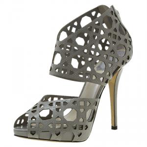 Pre Owned Dior Miss Dior Grey Patent Cutout Caged Sandals Size 38.5