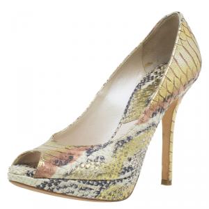 Dior Gold Python Miss Dior Peep Toe Platform Pumps Size 36