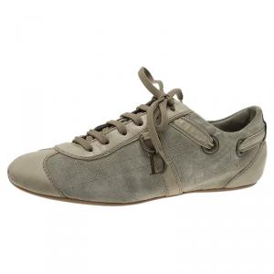 Pre Owned Dior Beige Leather and Suede Cannage Lace Up Sneakers Size 39