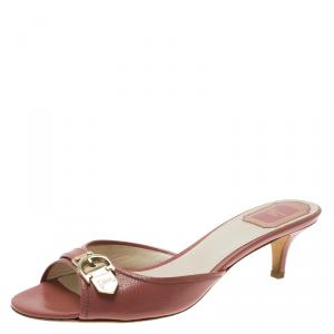 Dior Pink Leather Buckle Mules Size 38