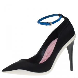 Pre Owned Dior Black Canvas Pointed Toe Ankle Strap Pumps Size 36.5