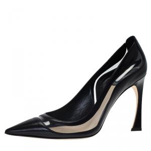 مملوكة مسبقًا Dior Black Leather and PVC Flared Heel Pumps Size 39.5