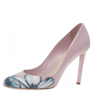 Pre Owned Dior Blush Pink Leather Floral Print Pumps Size 39