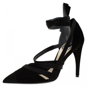 Pre Owned Dior Black Suede and Satin Ankle Wrap Pumps Size 37