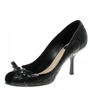 Pre Owned حذاء كعب عالي ديور جلد كاناغ مبطن بفيونكة مقدمة مفتوحة مقاس 39