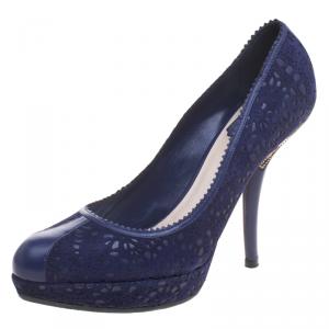 Pre Owned Dior Blue Leather and Laser Cut Suede Dior Byz Platform Pumps Size 40