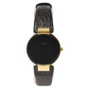 Dior Black Moon de Christian Dior Gold-Plated Stainless Steel Leather Women's Wristwatch 25MM